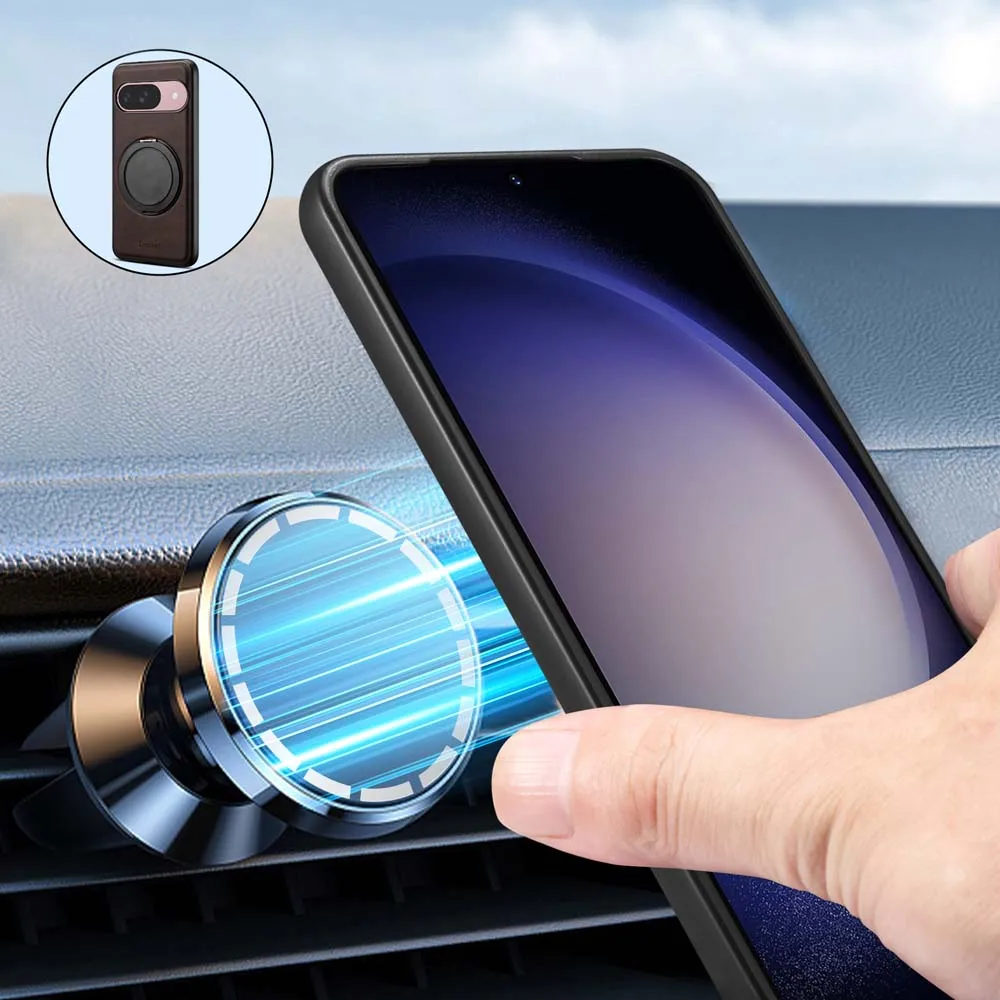 Para Magsafe RetroLeather anillo giratorio soporte funda para Google Pixel 8 7 9 Pro XL 8A 7A cubierta trasera magnética a prueba de golpes parachoques - imagen 2