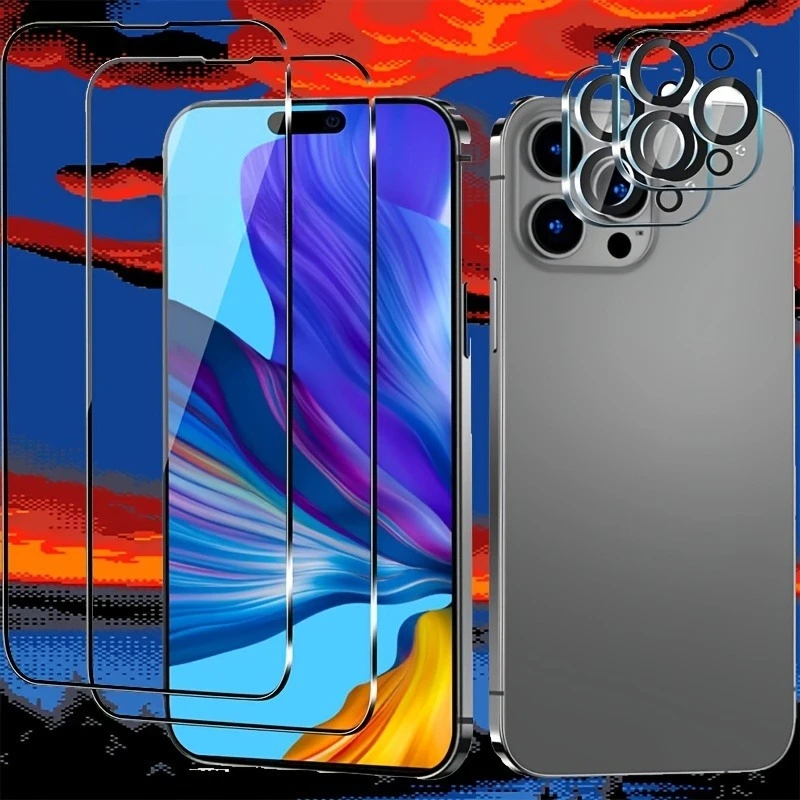 Película protectora de pantalla 4 en 1 9D para IPhone 16, 15, 14, 13, 12, 11 Pro Max, lente de cámara de vidrio templado, protectora resistente a los arañazos