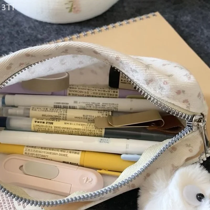 Bolsa para bolígrafos con estampado Floral de dibujos animados, bolsa de papelería para estudiantes, estuche para lápices de gran capacidad, organizador de papelería multifuncional - imagen 2
