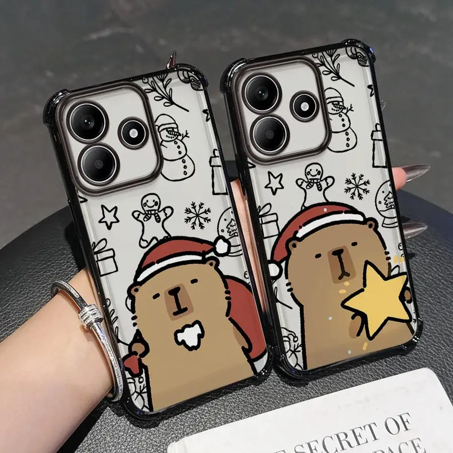 Bonita funda transparente de capibara navideña para teléfono Redmi Note 9S 11s 10 Lite 10s 11 12 13 10 Pro 14 Pro Plus