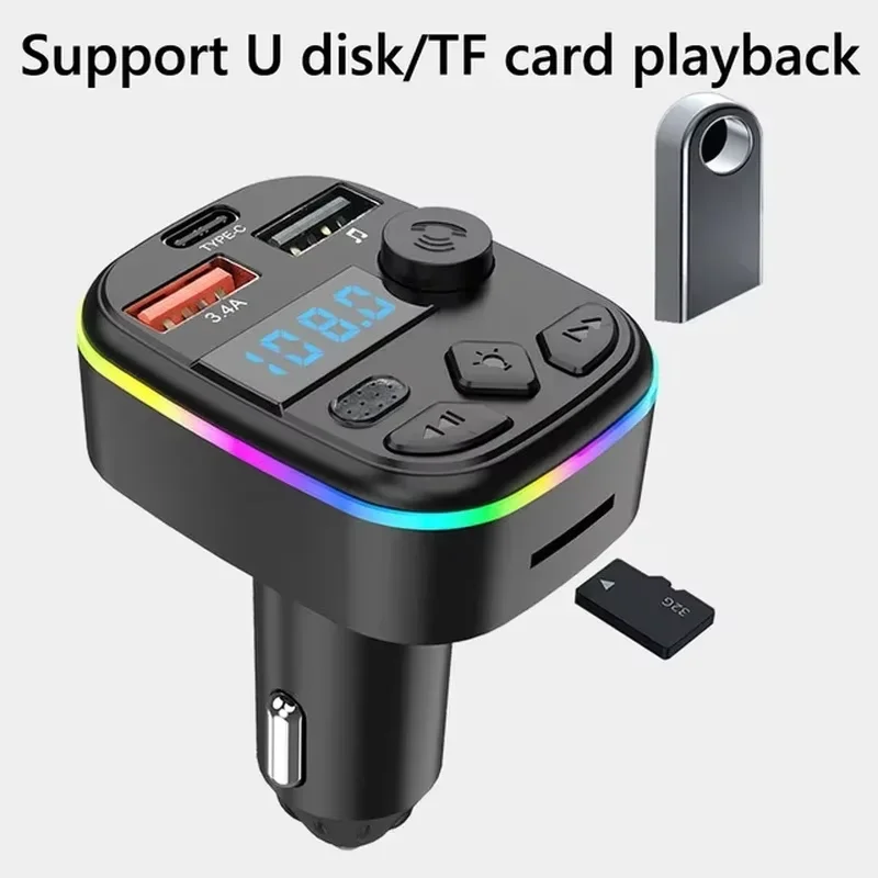 Transmisor FM Bluetooth 5,0 para coche, reproductor MP3 para coche, compatible con tarjeta TF, disco U tipo C, cargador de coche, Radio automática, Kit inalámbrico manos libres para coche - imagen 3
