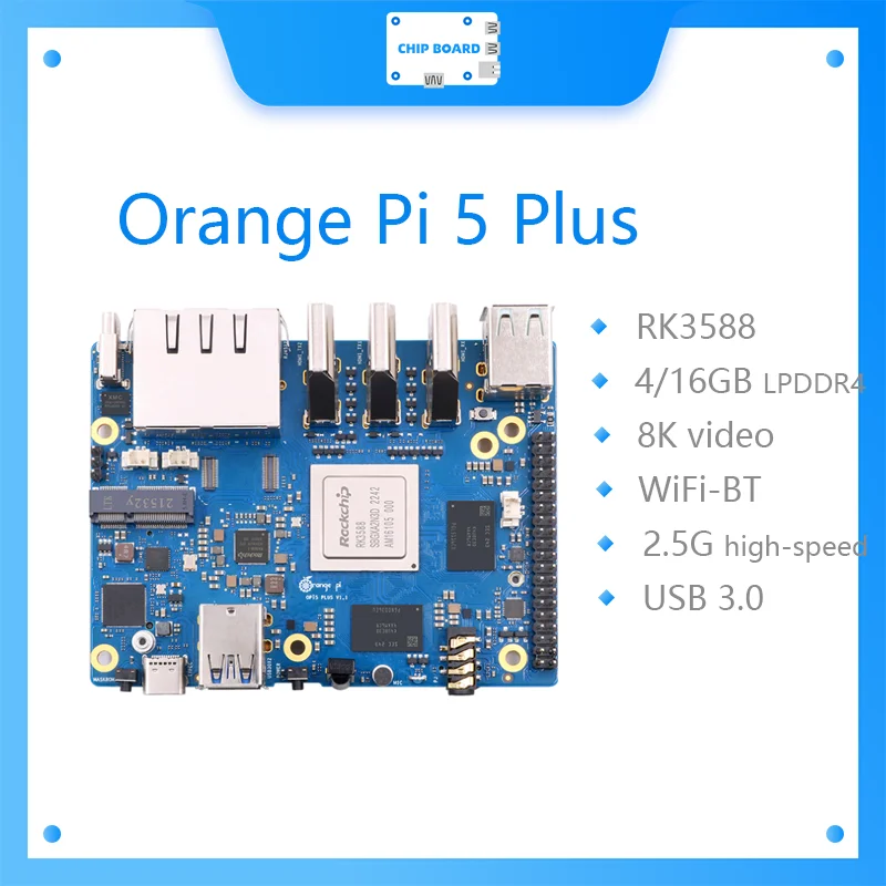 Ordenador de placa única Orange Pi 5 Plus, módulo PCIE RK3588, WiFi-BT externo SSD 8K, placa de desarrollo de demostración Orange Pi5 Plus