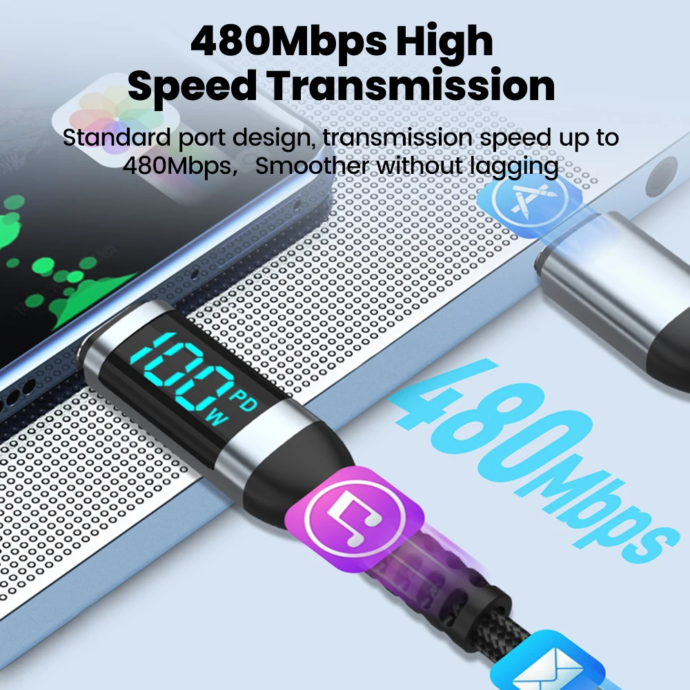 PD100W pantalla Digital LCD Cable de carga rápida transferencia de alta velocidad tipo C a Cable tipo C para iphone 15 Samsung Xiaomi OPPO - imagen 4