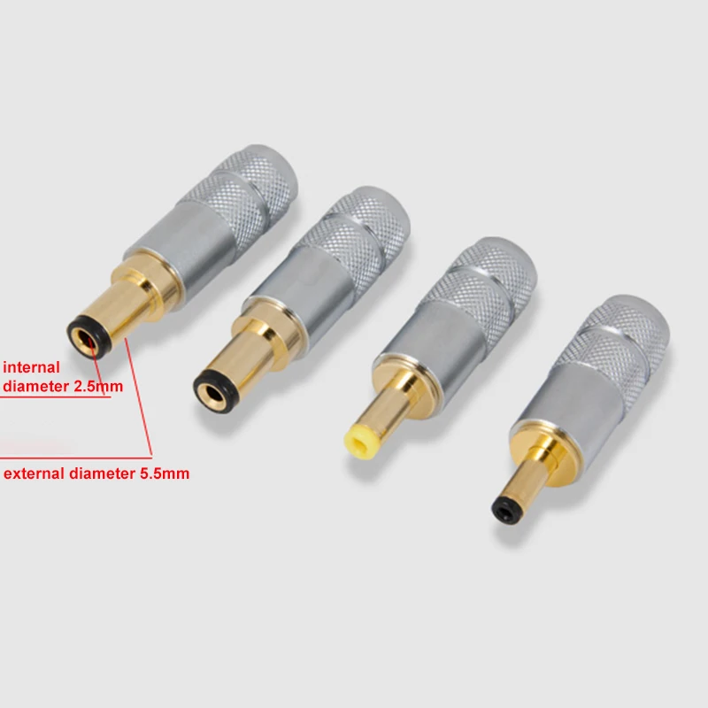 Carcasa de cobre piezas chapado en oro, enchufe macho para línea de soldadura de 5,5x2,5/5,5x2,1/4,0x1,7/3,5x1,35mm, 1 unidad - imagen 2