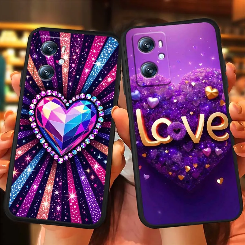 Funda de teléfono con corazón de amor de arte púrpura para OPPO Reno 7 A96 A40 A58 5 6 Realme GT A74 A78 Neo2 A74 A78 Find X5 X3 X7 X8 negro - imagen 3