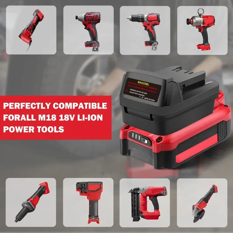 Adaptador de batería MAN20ML para Craftsman V20 20V batería CMCB202 CMCB201 CMCB204 se convierte en batería de litio Milwakee 18V M18 - imagen 5