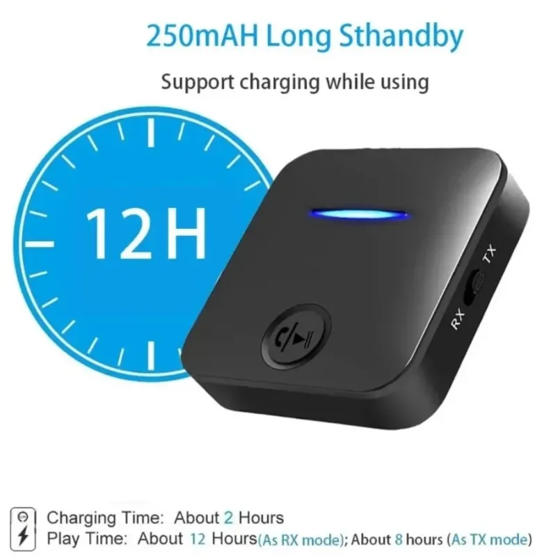 Transmisor receptor de Audio Bluetooth 5,0, conector auxiliar de 3,5mm, adaptador inalámbrico de música manos libres estéreo con micrófono para coche, PC, TV y auriculares - imagen 4