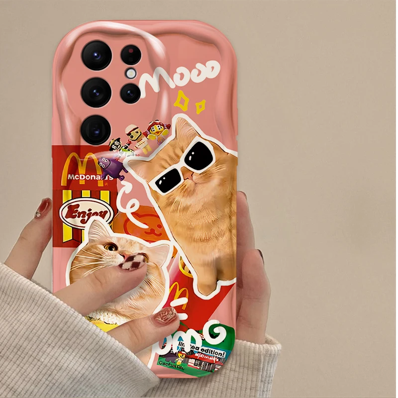 Precioso gato perro 3D onda funda para Samsung Galaxy S24 Ultra S23 S22 Plus S21 S20 FE A25 A55 A35 A15 A16 A05 A05S A06 funda de silicona - imagen 2