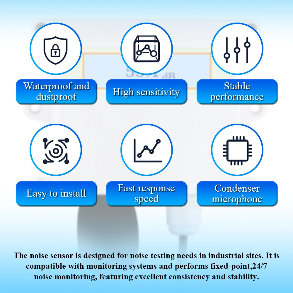 Sensor de ruido RS485 0-5V 0-10V 4-20MA 4G salida, medidor de decibelios de alta precisión, transmisor de ruido a bordo, módulo TTL - imagen 5