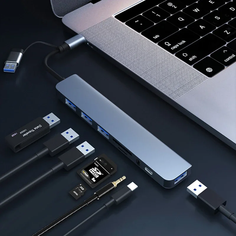 8 en 2 USB HUB 3,0 USB C HUB estación de acoplamiento 5Gbps transmisión de alta velocidad USB divisor tipo C a USB OTG adaptador para Macbook Pro - imagen 2