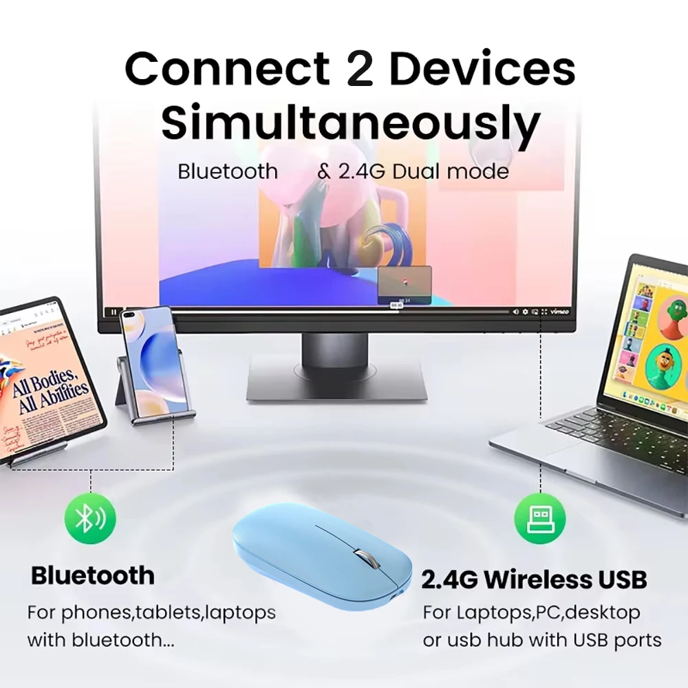 Ratón Bluetooth de modo Dual, ratón inalámbrico de 2,4G, ratón recargable para juegos, ratón con botón silencioso para oficina, para PC, portátil y tableta - imagen 2