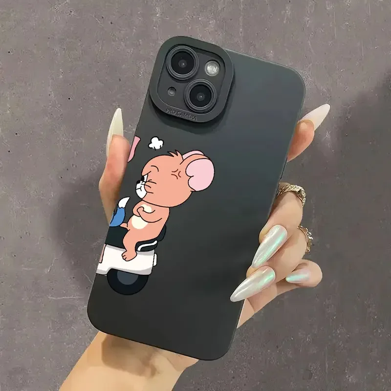 Tom y Jerry pareja Angry Cycle funda de teléfono para iPhone 16 11 12 13 14 15 Pro Max Mini Plus XS X XR Max 7 8 SE2020 funda de silicona - imagen 3