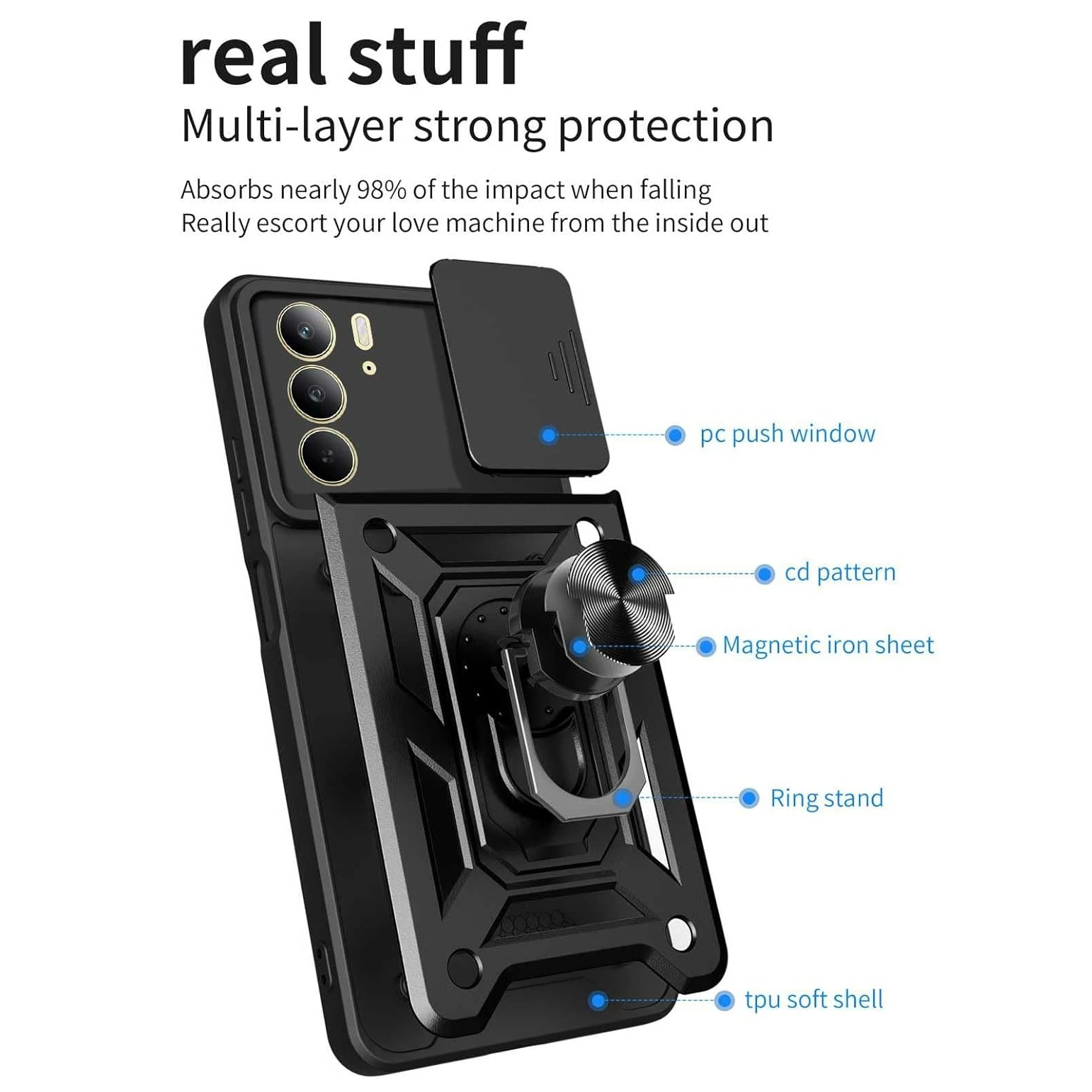 Funda de teléfono con armadura y soporte para Realme P3 Lite P3 Ultra, protección de lente con anillo, soporte magnético, Fundas - imagen 3