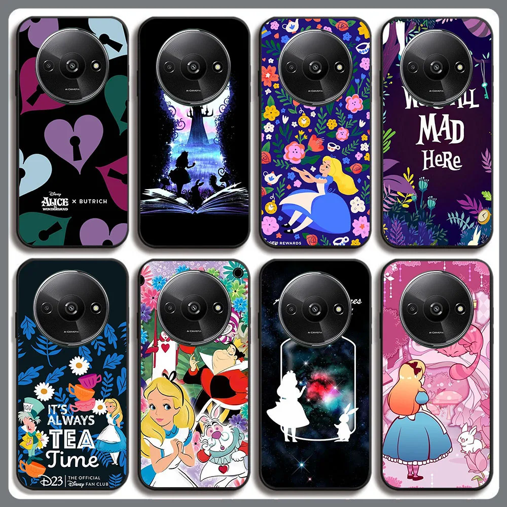 BD-1 Alice en el país de las Maravillas funda negra para Xiaomi Redmi Note 14 14C 14R A4 A3 A3X POCO F2 X3 C75 NFC Pro Plus
