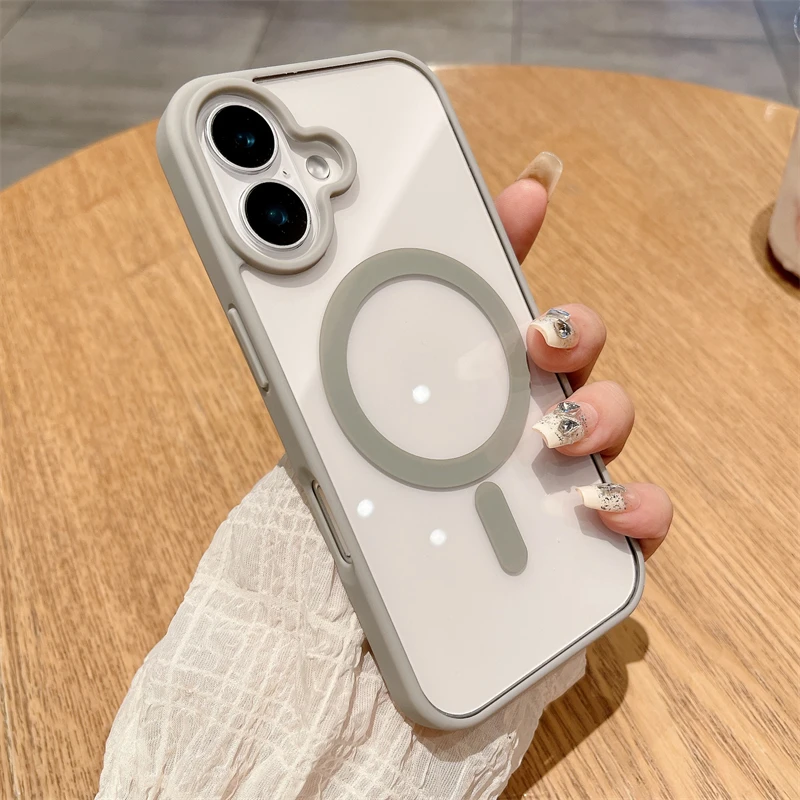 Funda magnética de lujo para Magsafe, funda transparente con carga inalámbrica para iPhone 16 15 14 13 12 11 Pro Max 16 Plus 16e, funda de parachoques a prueba de golpes - imagen 2