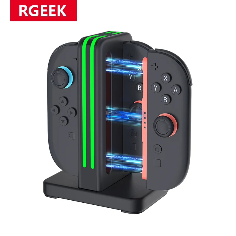 RGEEK 4 en 1 USB tipo C base de carga magnética para Nintendo Switch 2 JoyCon estación de carga rápida con indicador LED
