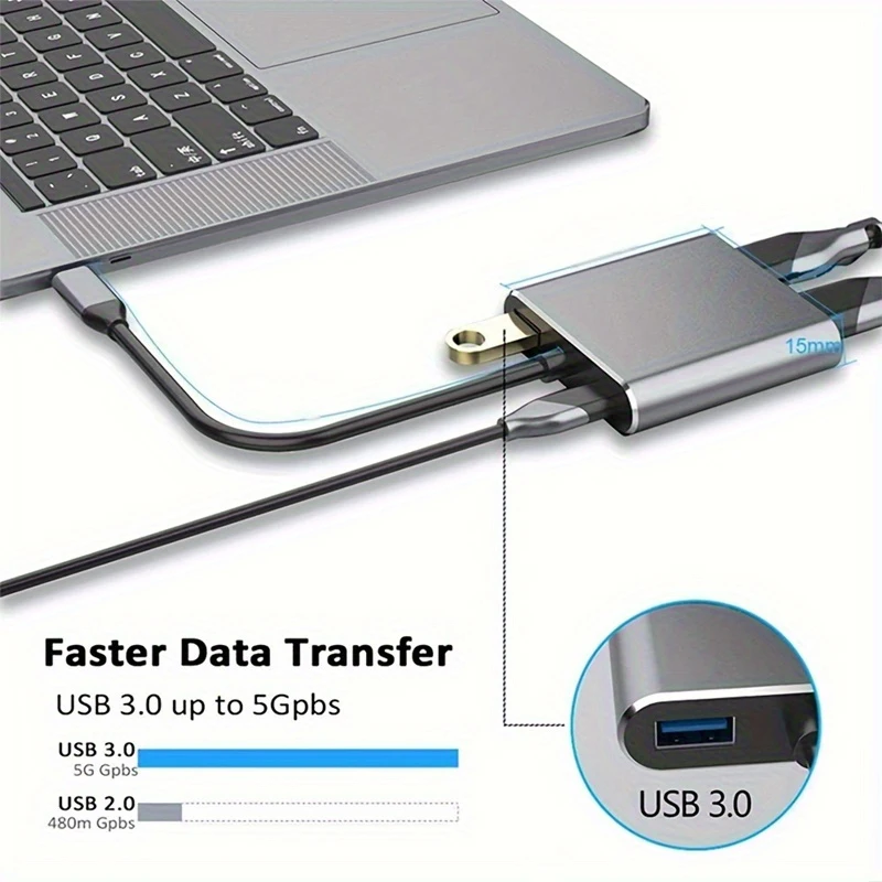 Adaptador multipuerto USB C 4 en 1, estación de acoplamiento tipo C a 4K HDTV VGA 100W PD, divisor de carga rápida para MacBook Pro/Air Laptop - imagen 4