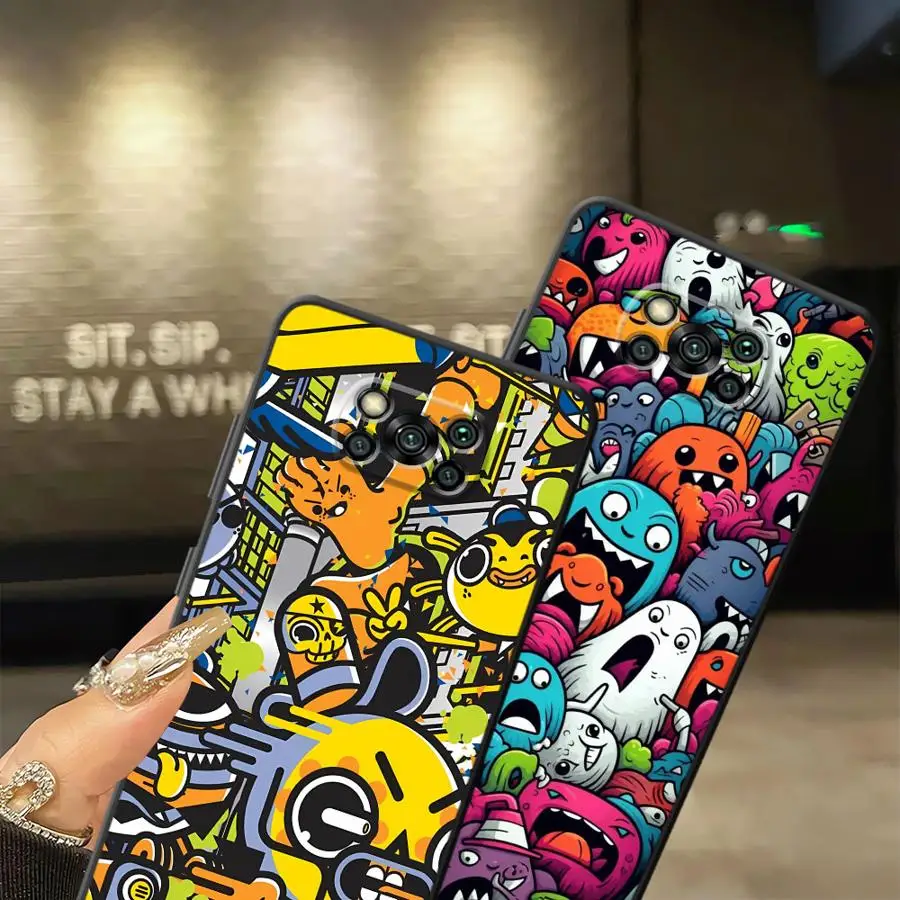 Funda con grafiti monstruo de moda para Xiaomi Poco C71 F1 C75 M5 M3 M4 M7 Pro X3 X4 X5 X7 Pro F3 C50 C40 C61 funda de teléfono suave negra - imagen 5