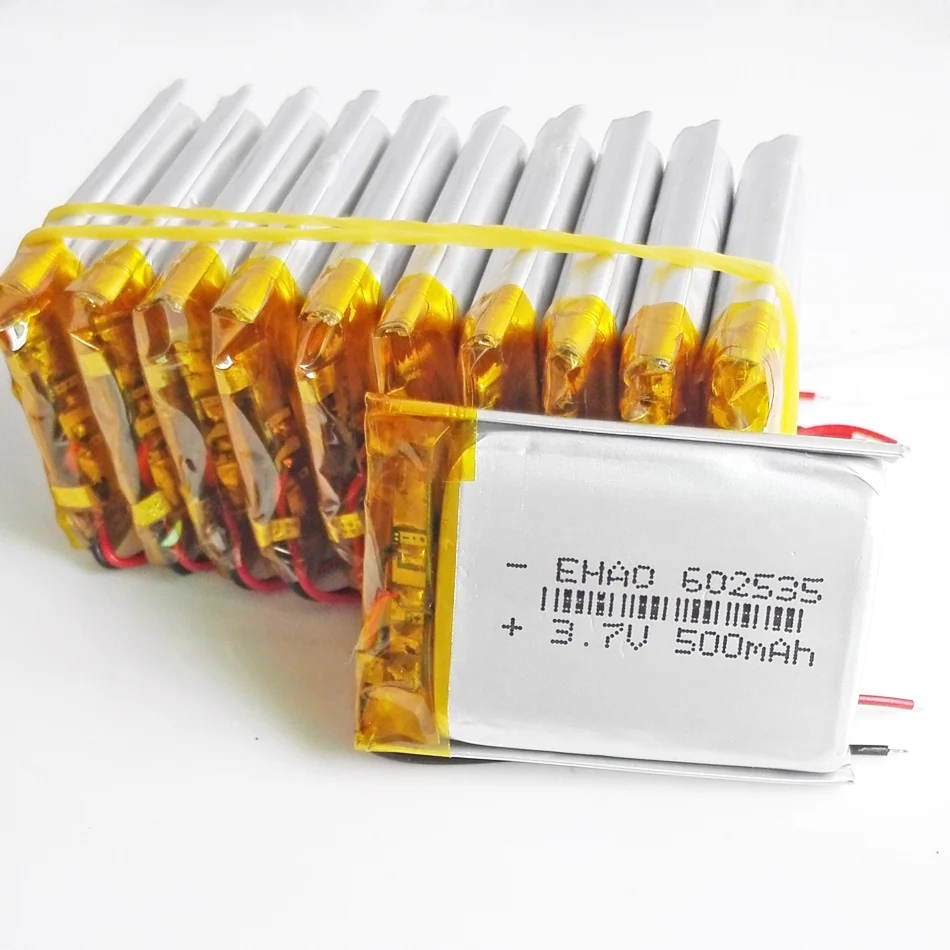 Lote de 10 Uds. De batería recargable de polímero LiPo de 3,7 V, 500mAh, 602535 para GPS, PSP, DVD, grabadora Bluetooth, altavoz, libros electrónicos, cerradura inteligente