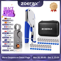 ZoeRax Kit coaxial RG6 con crimpadora, pelacables y conectores F