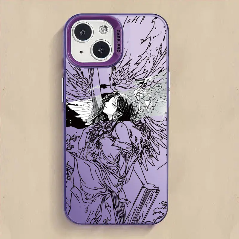 Y2K funda de teléfono de Ángel negro de líneas simples para Samsung A73, A72, A55, A54, A53, A35, A34, A33, A32, A30, A24, A23, A22, A15, 4G, 5G, cubierta mate - imagen 4