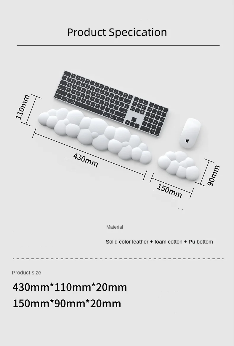 Alfombrilla de ratón de silicona con reposamuñecas, teclado, nube, espuma viscoelástica antideslizante, gamer de oficina, ratón, reposamuñecas - imagen 3