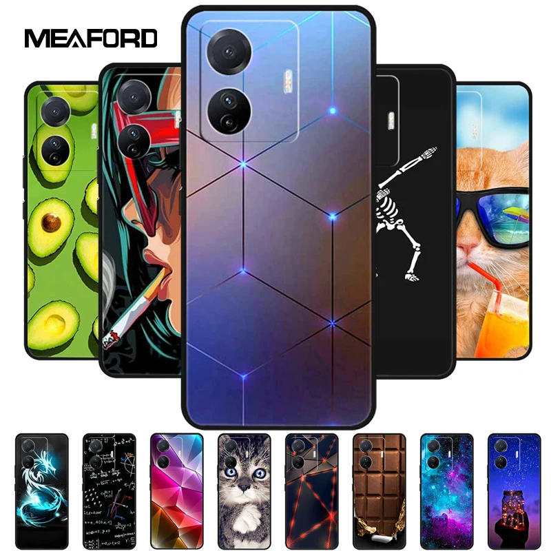 Funda de silicona TPU suave para vivo T1 4G, cubierta trasera de moda para vivo T1 44W T 1, dibujos animados, negro, a prueba de golpes