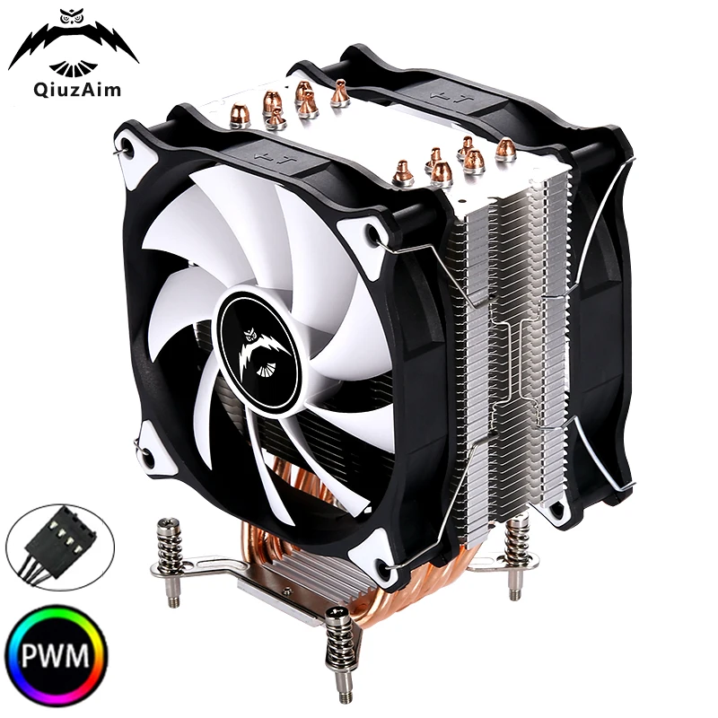 QiuzAim-disipador de calor para procesador X79 X99 refrigerado por aire, piezas de PC, enfriador de cpu, 6 tubos de calor, ventilador de 120mm, silencioso, 4 pines/PWM, instalación LGA2011 2066 2099