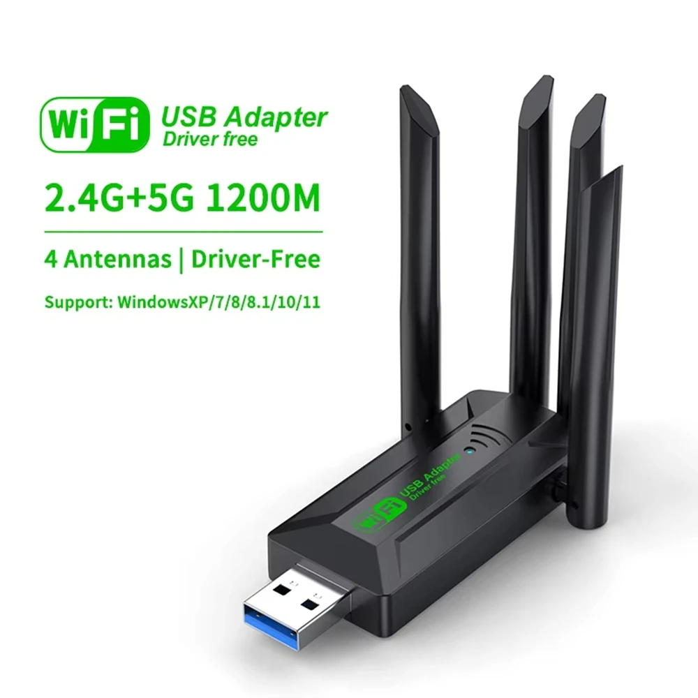 Adaptador USB WiFi de 1200Mbps, Dongle Wi-Fi de doble banda 2,4G + 5Ghz, 4 antenas 802.11AC USB3.0, receptor de tarjetas inalámbrico de alta velocidad para PC/portátil - imagen 5