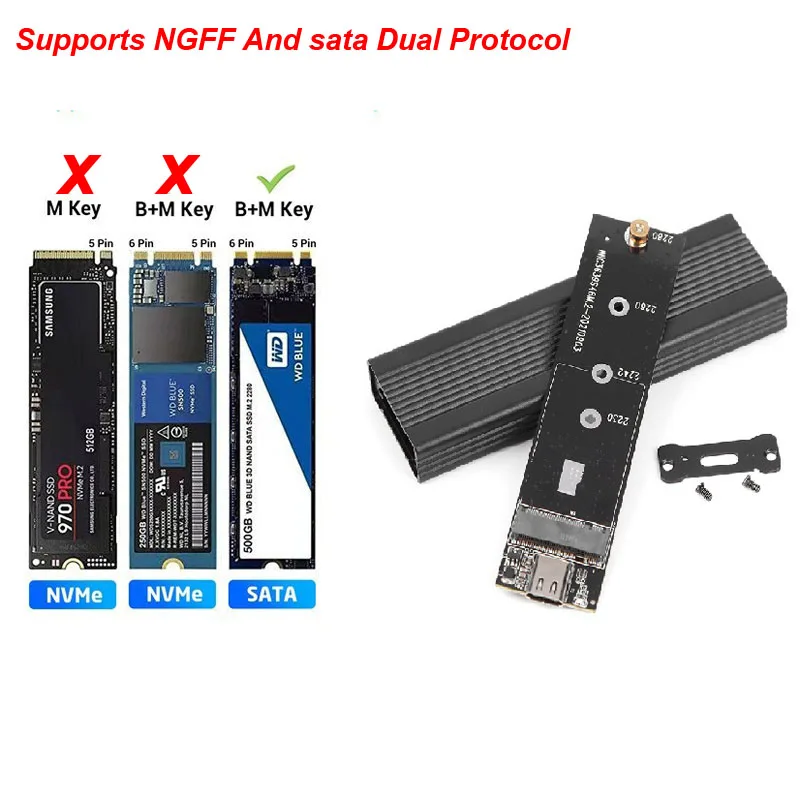 Adaptador de caja de disco duro externo M2 NGFF SATA SSD B HD HDD Box M.2 NVME SSD a USB 3,1 caja de disco Cable tipo C - imagen 4
