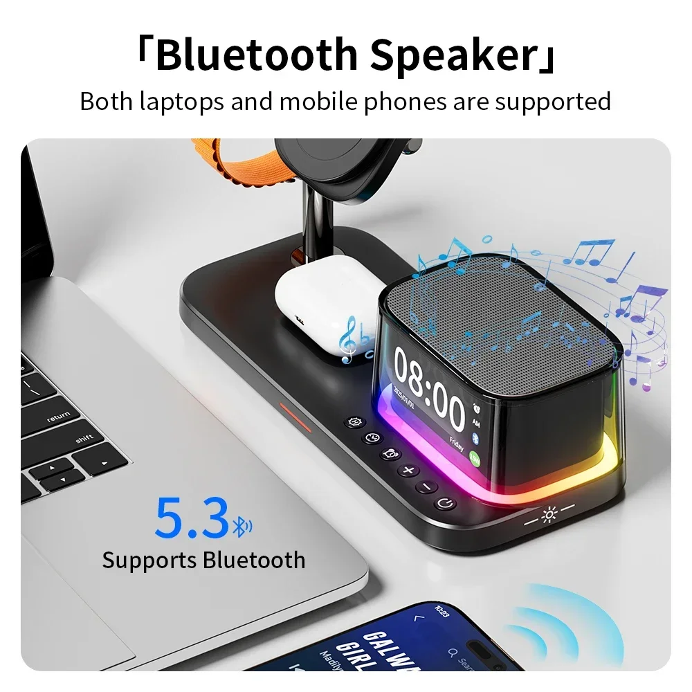 5 en 1 Qi2.2 magnético 25W cargador inalámbrico soporte Altavoz Bluetooth para iPhone 17 ~ 12 Pro Apple Watch 9 Airpods Pro carga rápida - imagen 5