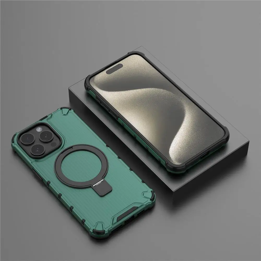 Funda de teléfono transparente con soporte de Metal magnético corrugado para Magsafe iPhone 16 15 14 Plus 13 Pro Max cubierta protectora completa - imagen 3