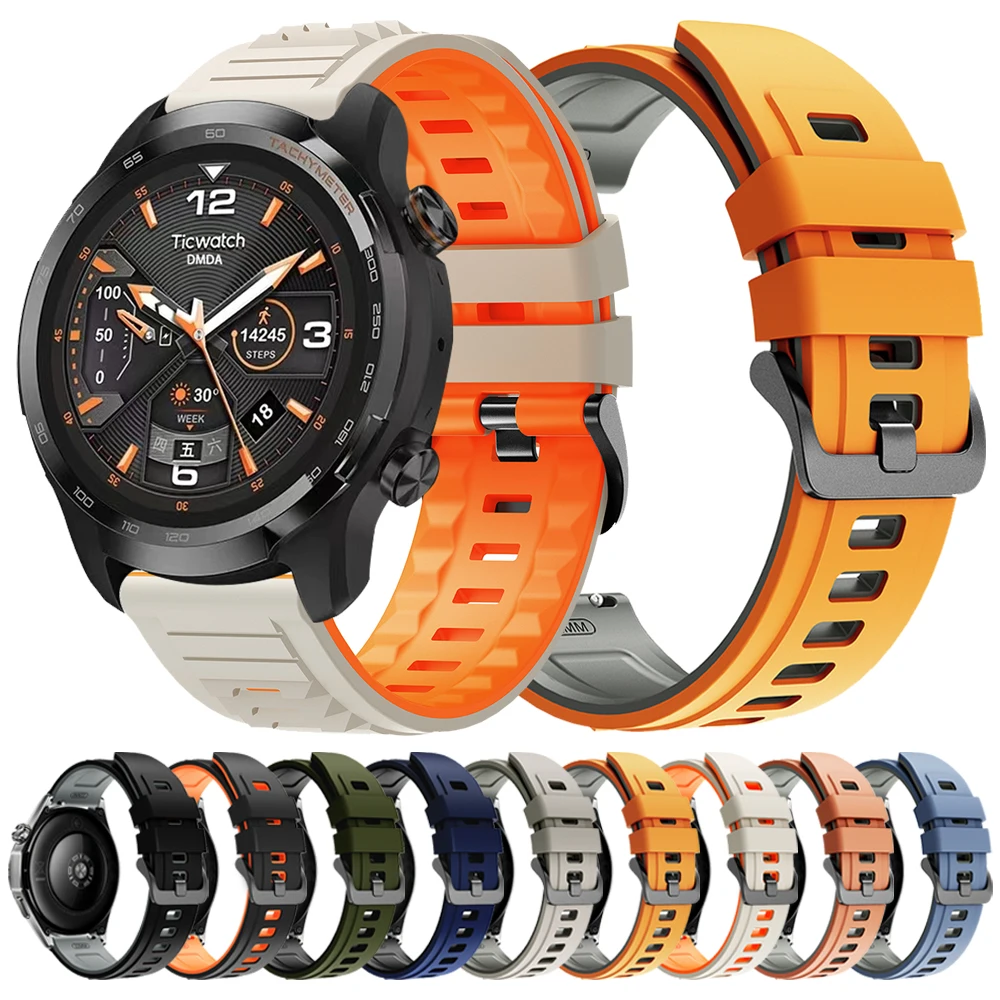 Correa de reloj de 22mm para TicWatch Pro 2021/3 Ultra LTE/GPS, correa de silicona para TicWatch Pro GTW GTH2 GTX S2 E2, pulsera deportiva