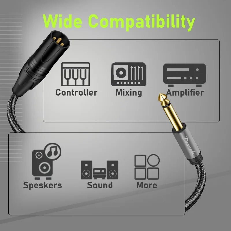 Cable de Audio para micrófono macho, 1/4 "TS Mono a XLR, desequilibrado, doble blindaje, sin ruido, para amplificador de micrófono - imagen 5