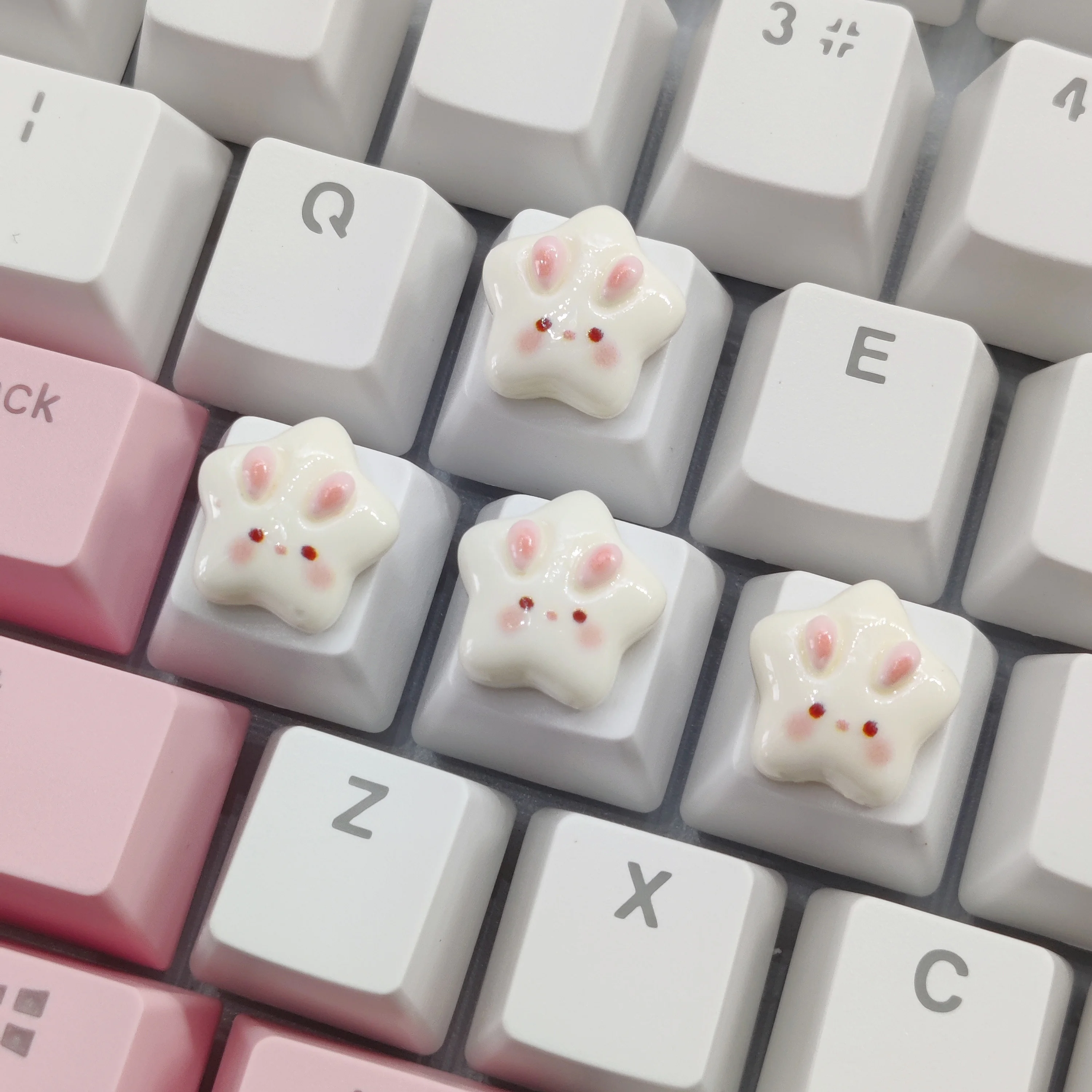 Teclas direccionales para teclado mecánico Diy, teclas suplementadas, conejo, Panda, estrella de cinco puntas, teclas de eje cruzado rosa - imagen 3