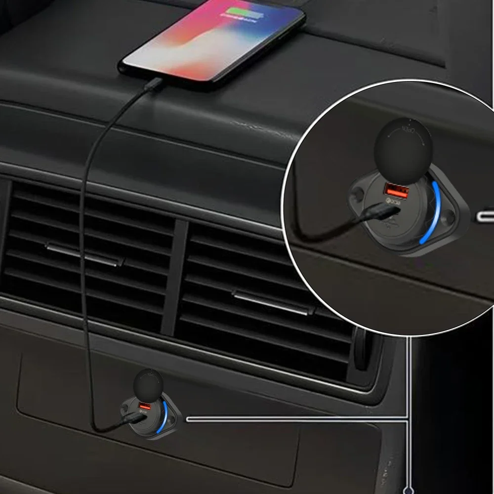 Enchufe de cargador de coche PD QC 3,0 de 48W, carga rápida con tapa deslizante, cargador rápido USB tipo C, toma de corriente para coche, barco, autobús, RV, barco - imagen 4