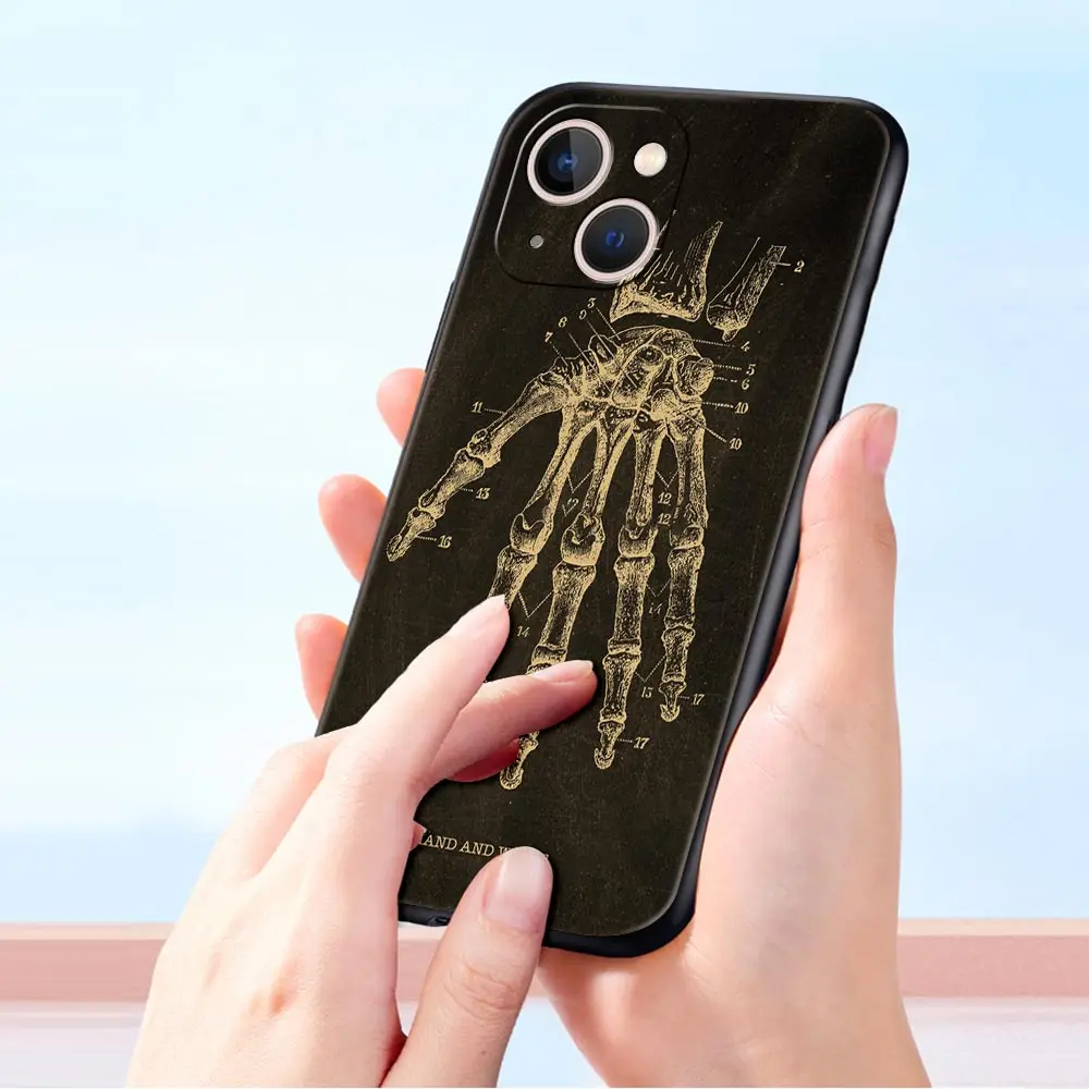 Funda de teléfono con forma de corazón y cuerpo de pizarra con esqueleto de anatomía para iPhone 13, 15, 14, 12, 11 Pro MAX XR X SE XS 7 8 Plus, funda protectora suave - imagen 5