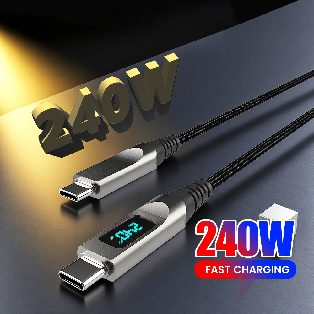 Cable de datos de carga rápida para teléfono móvil PD 240W tipo c a tipo c con pantalla Digital para Iphone15 16 Samsung Huawei Cable de USB-C