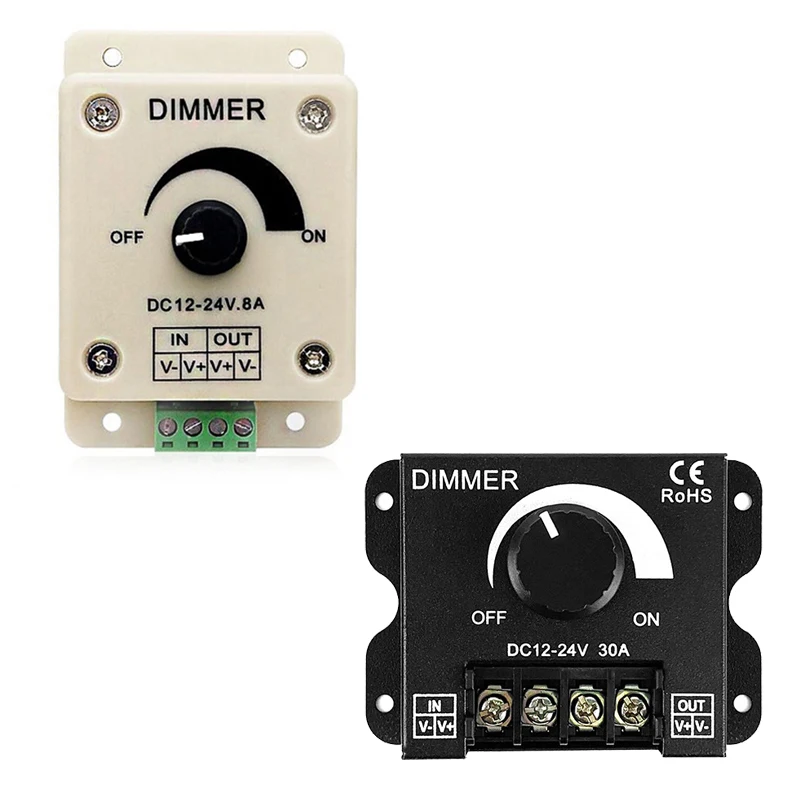 1 Uds. Regulador de intensidad LED DC 12V 24V 8A/30A controlador de brillo ajustable para coche RV tira de luz LED de un solo Color atenuación LED