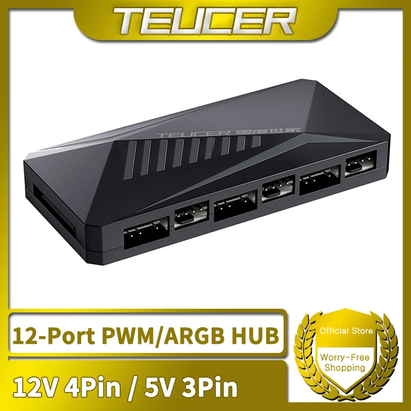 TEUCER LP-6P ventilador de refrigeración de PC PWM/ARGB HUB 1 a 6 5V/3Pin 12V/4Pin divisor multidireccional AURA ventilador adaptador de Cable de extensión