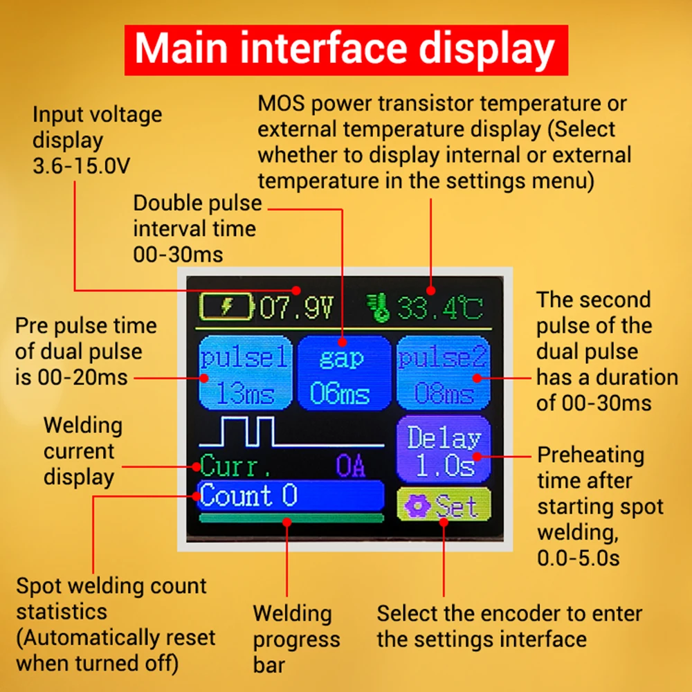 ZK-XW2 DC 3,6-15V 3000A pantalla LCD a Color soldador por puntos portátil inteligente pantalla a Color de 1,8 pulgadas Kit de soldador por puntos de doble pulso - imagen 4