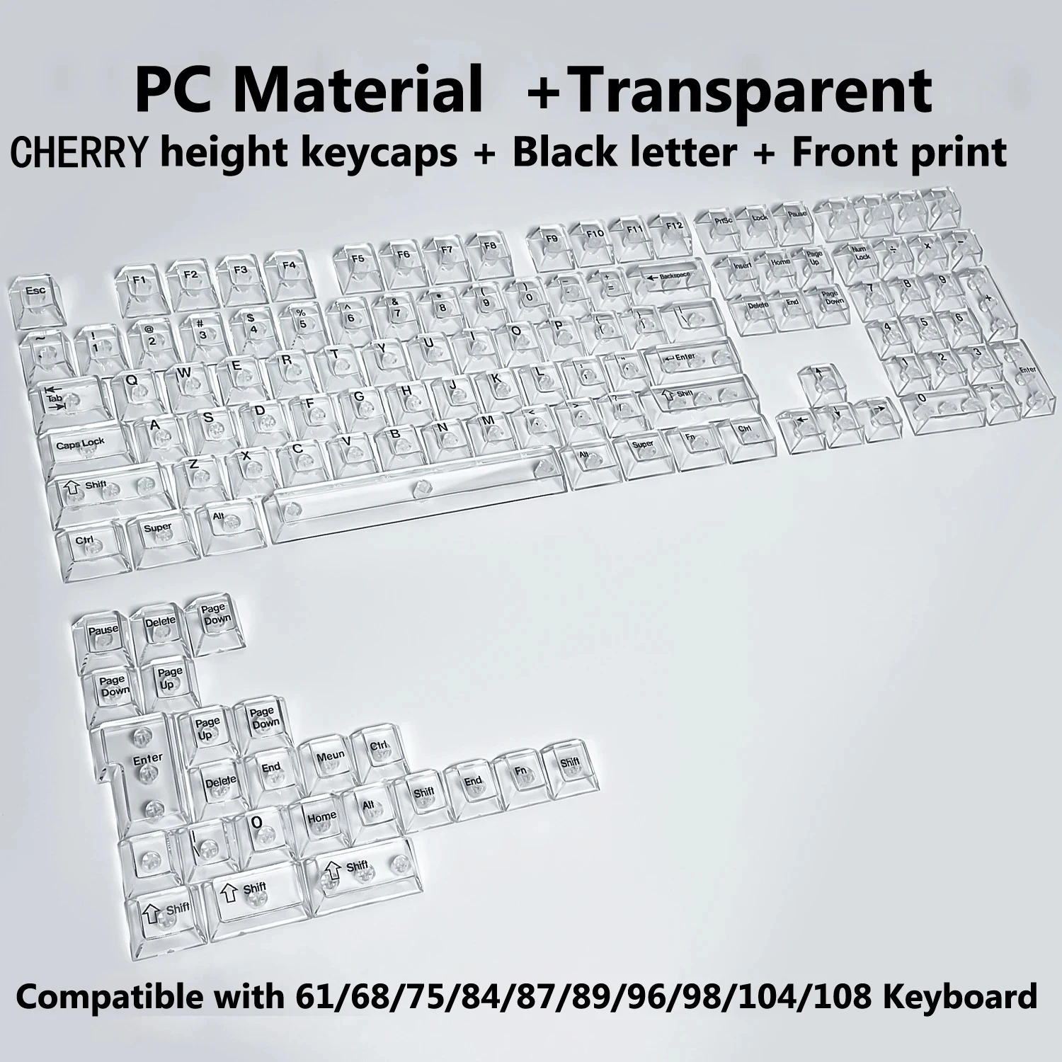 Juego completo de teclas transparentes para teclado mecánico Wooting, PC, perfil Cherry, frontal/lateral/sin impresión, teclas retroiluminadas RGB, más de 130 teclas