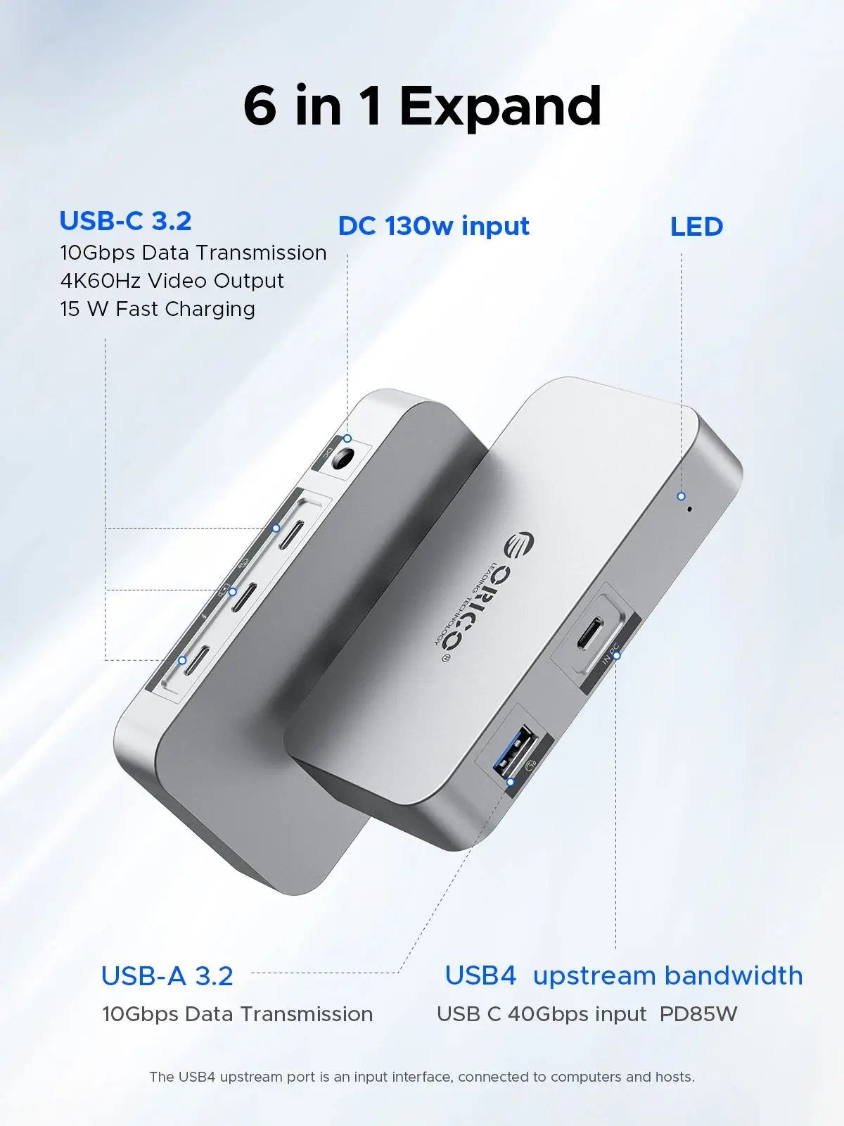 ORICO USB4 HUB 40G USB C HUB PD85W 8K@30Hz 5K@60Hz 4K@60Hz Soporte de pantalla Daisy Chain Expand para MacBook Pro Mac OS Windows - imagen 3
