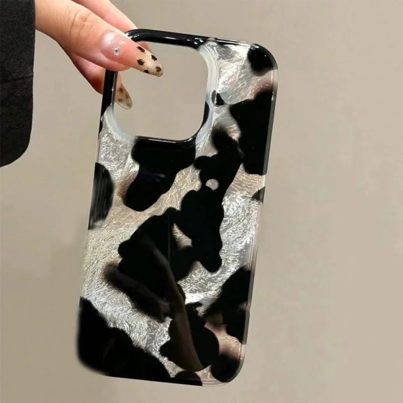 Funda de teléfono con láser de marcas de tinta degradadas para teléfono 16 15 14 13 12 11 Pro Max XS X XR 7 8 Plus elegante cubierta de parachoques trasero con estampado de leopardo - imagen 3