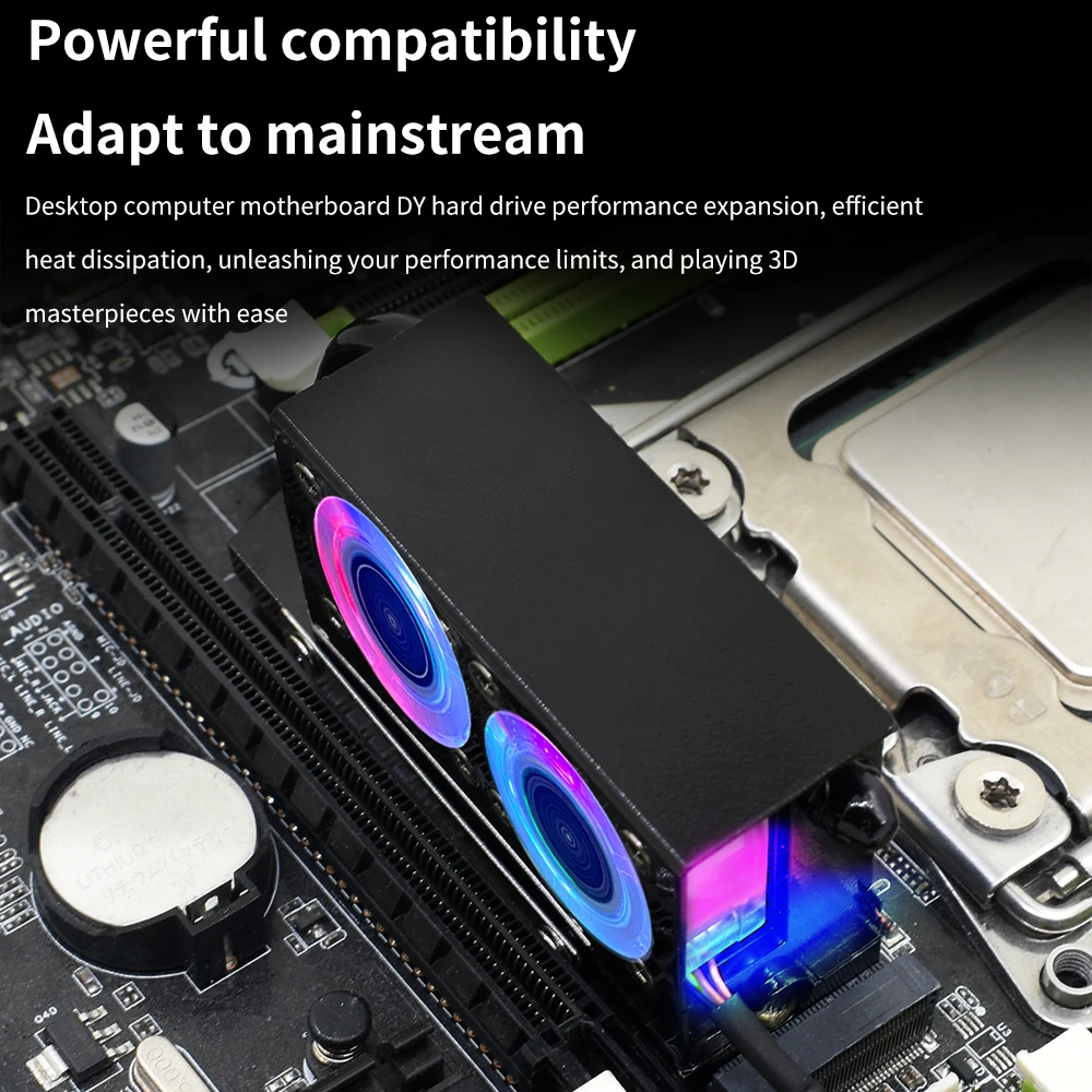 TISHRIC disipador de calor de disco duro RGB M.2, Conector de 3 pines, Enfriador de HDD, tubo de calor de alta conductividad, ventilador de refrigeración RGB - imagen 2