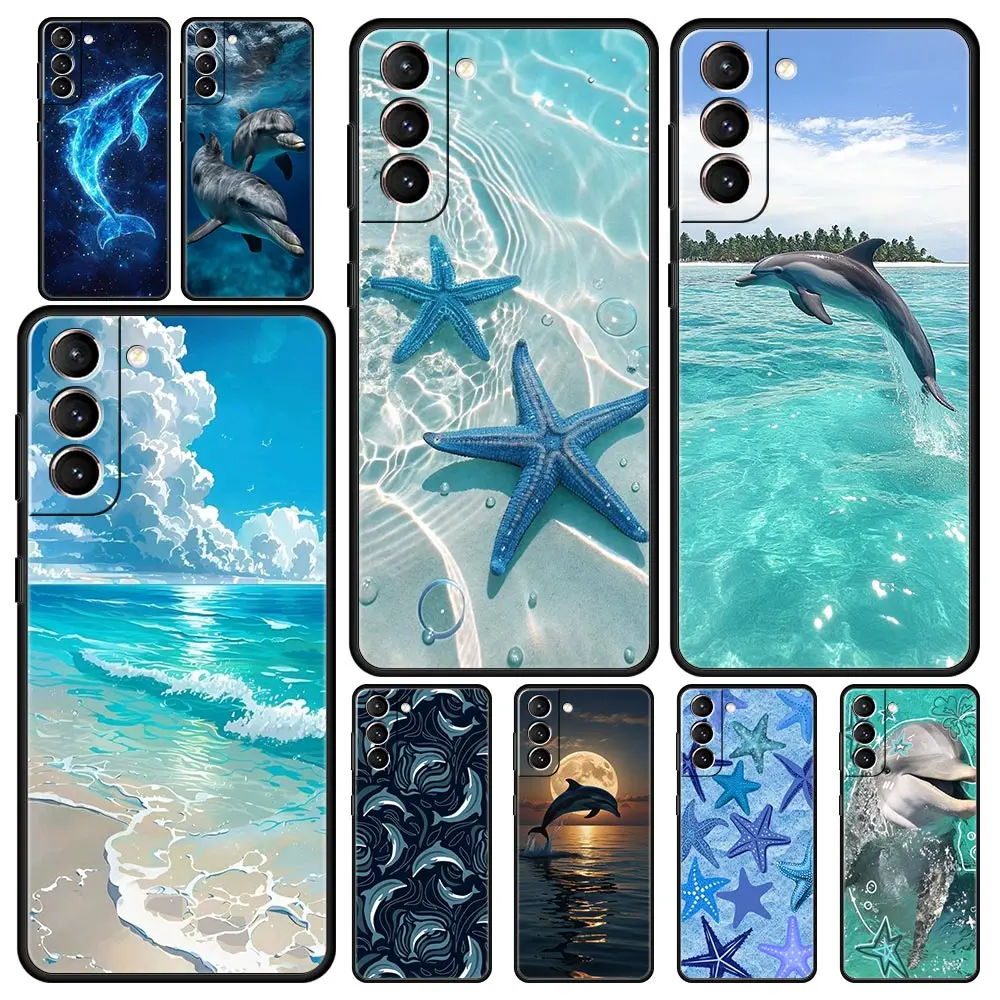 Funda para Teléfono Samsung Galaxy S25 Edge S24 S23 S22 S21 Ultra S20 FE 5G S10 S10E S9 Plus, Cubierta Suave de TPU con Diseño de Delfín Oceánico