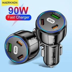 Cargador Coche USB-C 90W PD – Carga Rápida 3 Puertos iPhone Samsung