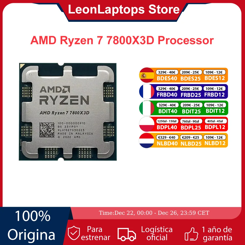 PROCESADOR AMD Ryzen 7 7800X3D R7 7800X3D 5,0 GHz 8-Core 16-Thread CPU procesador 5nm 96M Socket AM5 placa base compatible con X670/B650