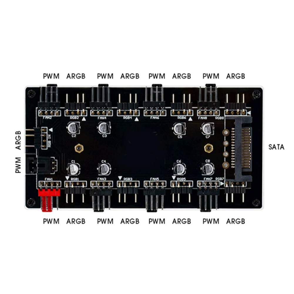 Controlador de concentrador de ventilador RGB de 12V/4 pines, 5V/3 pines, divisor de 1 a 8 multiforma, adaptador de controlador de velocidad de PC para ASUS/MSI, gancho y bucle - imagen 5
