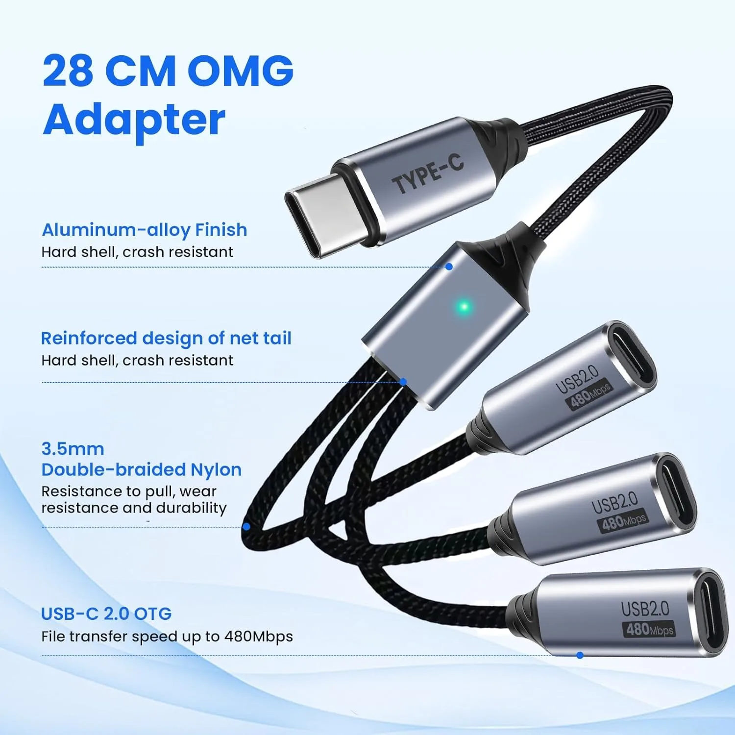 Divisor USB C de 3 puertos con adaptador USB para transferencia de datos, divisor de USB-C para cargar Cable macho a hembra multitipo C para PC - imagen 5
